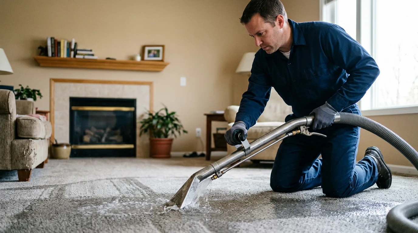 Water damage restoration technician working near South Sutton, NH